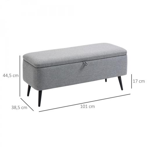 Banco de Almacenamiento con Tapa Abatible y Patas de Acero para Dormitorio Salón Entrada 101x38,5x44,5 cm Gris [1]
