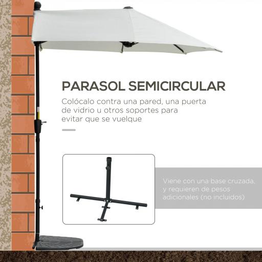 Parasol de Terraza 200x190x240 cm con Manivela Poste de Acero y Base Cruzada Anti-UV para Terraza Balcón Crema [4]