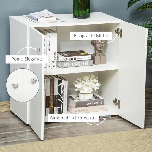 Aparador de Salón con 2 Puertas Armario Auxiliar con 2 Estantes para Libros Ropa Juguetes Estilo Moderno 70x39x70 cm Blanco [9]