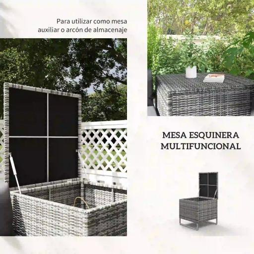 Conjunto de 4 Muebles de Jardín de Ratán con 2 Sofás Dobles Mesa Central Mesa con Arcón Cojines Extraíbles para Terraza Exterior 132x69x64 cm Gris [2]