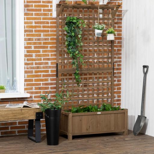 Jardinera con Celosía de Madera para Enredaderas Cultivo de Plantas para Patio Terraza 90x45x183 cm Marrón [7]