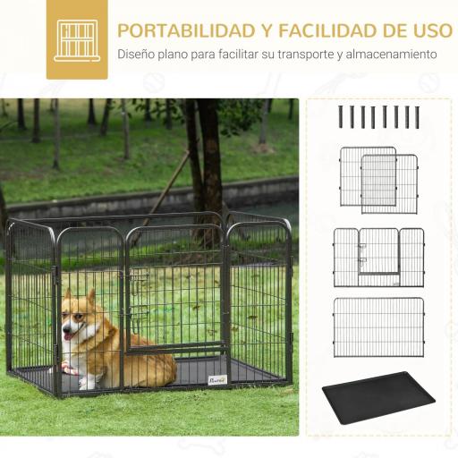 Parque para Mascotas Rectangular Parque de Juegos para Mascotas 4 Paneles de Acero 109x74x71 cm con Puerta de Doble Pestillo y Bandeja Extraíble para Exterior e Interior [1]