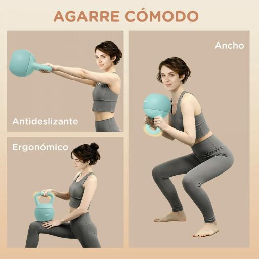 Pesa Rusa 12 kg Kettlebell Relleno de Arena Metálica Mango Antideslizante para Entreno en Casa 21x21x30 cm Verde [3]