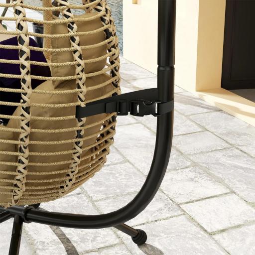 Silla Colgante con Soporte Cesta Plegable Cojín y Reposacabezas para Interior y Exterior Carga 120 kg Beige [7]