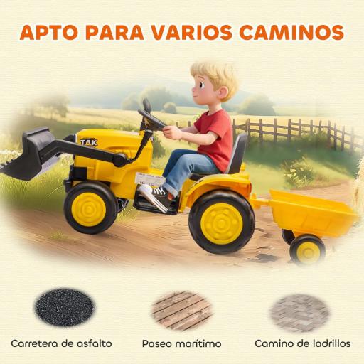 Tractor Eléctrico para Niños con Remolque Desmontable y Pala Batería 12V Motor Doble Control Remoto 2,4G Luces Música [3]