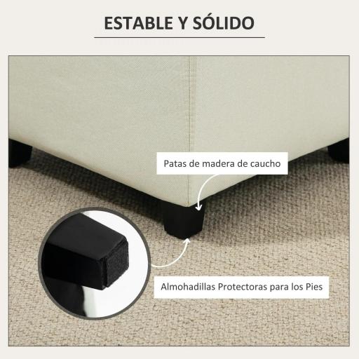 Reposapiés de Salón Taburete Bajo Tapizado en Lino con Bolsillo Lateral y Tapa con Botones Acolchados Crema [4]