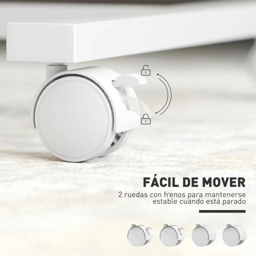 Mesa Auxiliar con Ruedas Altura Ajustable Superficie Inclinable y Marco de Metal 57x40x67,5-101 cm Roble y Blanco [3]