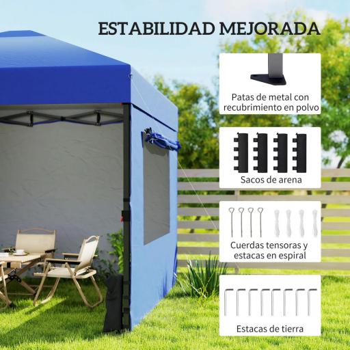 Carpa Plegable Pop-up 3x3 m con 3 Paredes 2 Ventanas Altura Ajustable UPF50+ Bolsa Transporte y Sacos de Arena Azul [3]