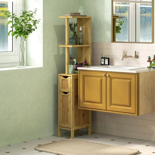 Mueble de Baño con Puertas y Estantes Abiertos Armario de Baño Moderno 18x30x120 cm Natural
