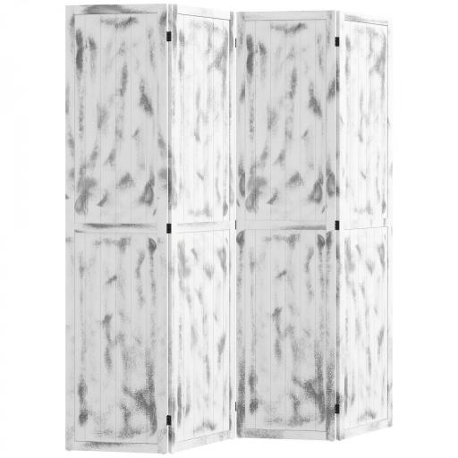 Biombo Divisor Separador de Ambientes de 4 Paneles Plegables de Madera de Paulonia 160,5x170 cm Blanco Rústico [3]