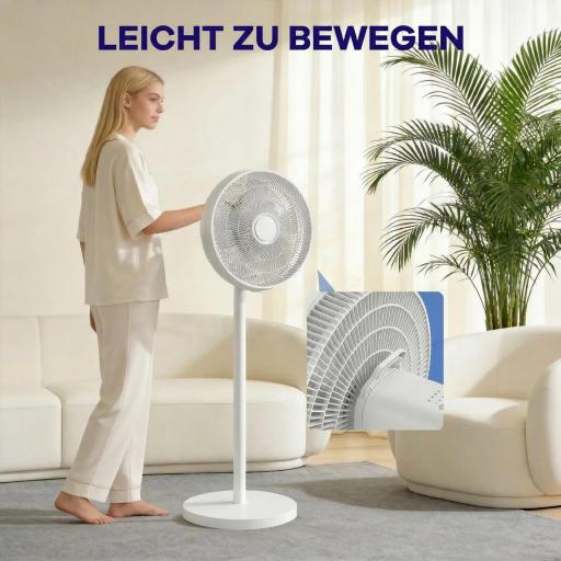 Ventilador de Pie con Control Remoto Altura Ajustable 4 Velocidades Oscilación 80° Temporizador 10H Pantalla LED Blanco [7]