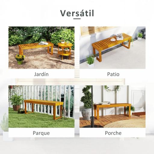 Banco de Jardín de Madera de 2 Plazas con Asiento de Lamas Carga 300 kg para Exteriores 120x34x43 cm Teca [5]