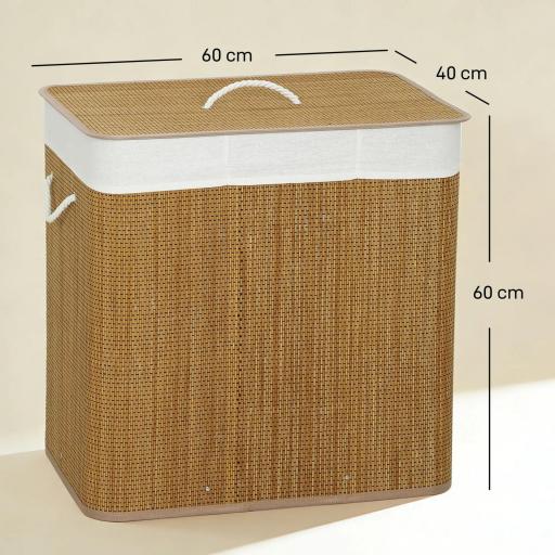 Cesto de Ropa Sucia de Bambú con 1 Compartimento Asas para Facilitar el Uso y Bolsas Desmontables Lavables 60x40x60 cm [1]
