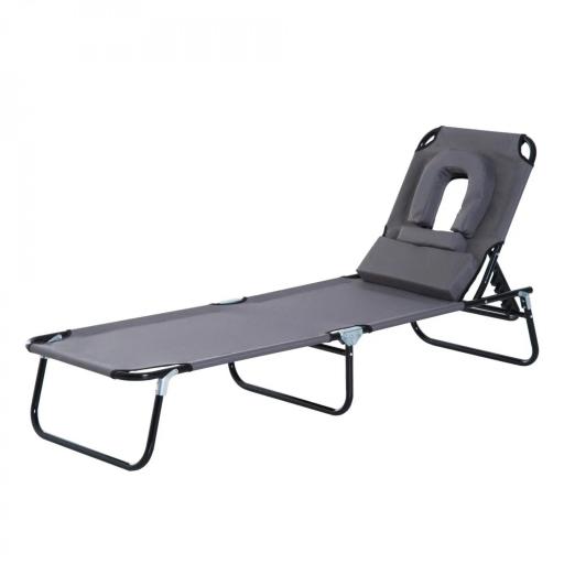 Tumbona Plegable con Respaldo Regulable en 4 Posiciones Tumbona de Jardín con Almohada Marco de Acero y Tela Oxford para Camping Playa Terraza Carga 120 kg 190x56x28 cm Gris [8]