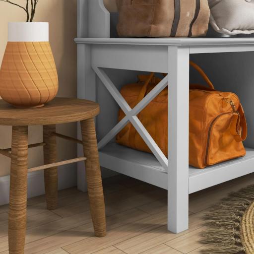 Perchero con Zapatero de Madera con 2 Estantes y 3 Ganchos para Colgar Ropas Bolsos 80,5x40x168 cm Blanco [4]