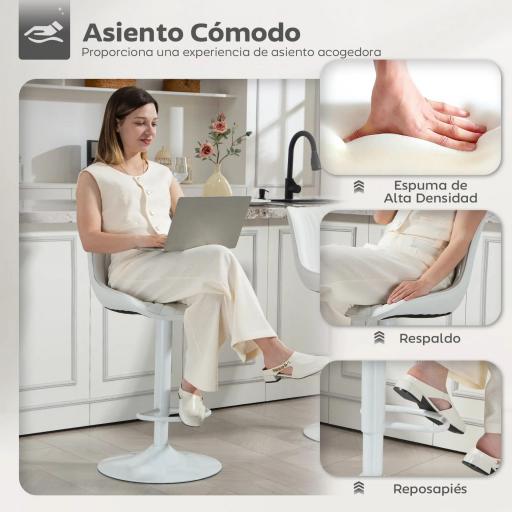 Juego de 2 Taburetes de Bar con Altura Ajustable Respaldo Asiento de Piel Sintética Marco de Acero y Reposapiés Blanco [4]