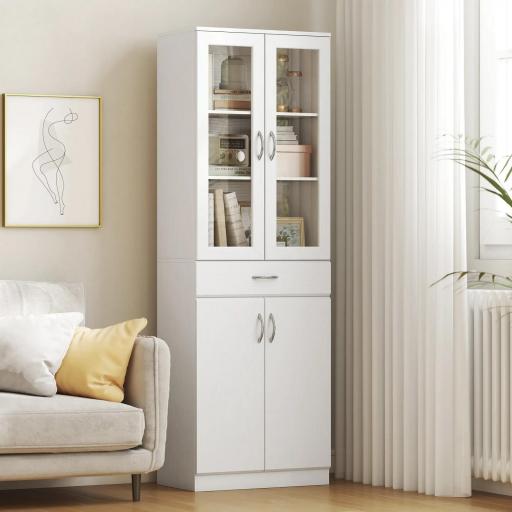 Alacena de Cocina con Puertas de Vidrio Cajón Estantes Ajustables para Comedor Salón 60x35x180 cm Blanco [8]