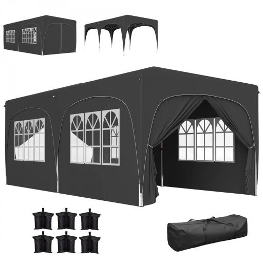 Cenador Plegable 6x3 m Gazabo con Paneles Laterales UPF50+ Altura Ajustable Bolsa de Transporte Gris Oscuro [8]