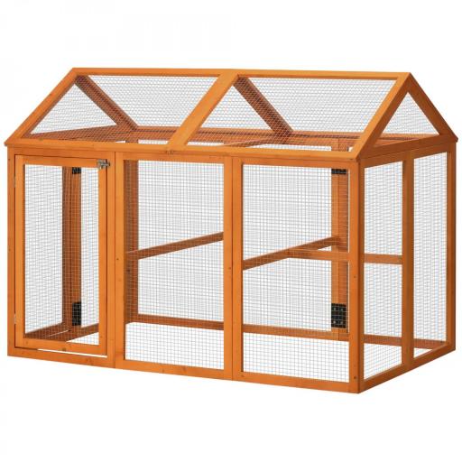 Gallinero para Exterior 140x88,5x106 cm con 3 Perchas Marco de Madera y 2 Puertas con Cierre Madera Natural [9]