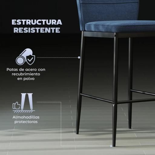Set de 2 Taburetes Altos con Tapizado Aterciopelado y Patas de Acero para Cocina Comedor Barra 41x52x97 cm Azul [5]