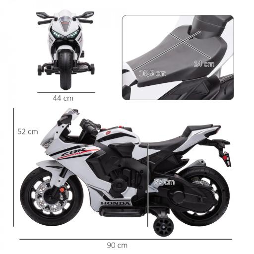 Moto Eléctrica con Licencia HONDA para 3-5 Años con Faros Bocina Música y Ruedas Auxiliares 90x44x52 cm Blanco [1]