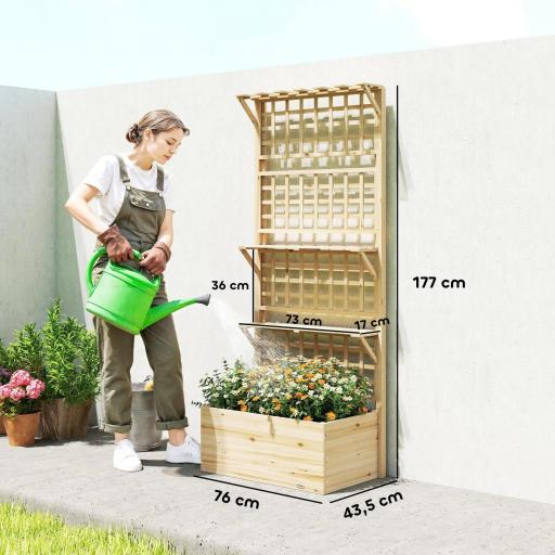 Jardinera con Enrejado y Techo de Madera para Plantas Trepadoras con 2 Estantes Drenaje y Forro 76x43,5x177 cm Natural [1]