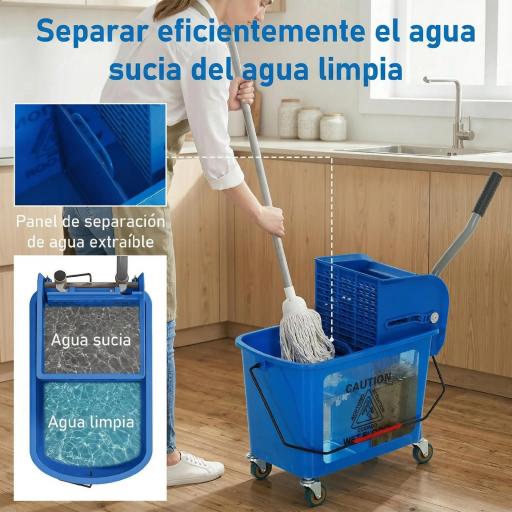 Cubo de Fregar con Escurridor Panel Separador y Ruedas Capacidad 20L para Limpieza Doméstica 45x26,5x70 cm Azul [6]