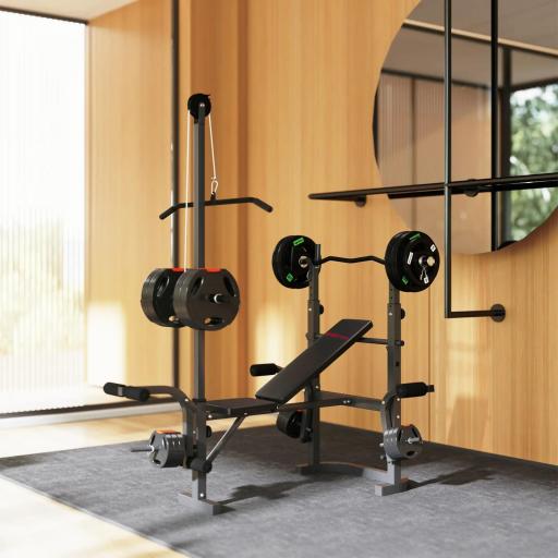 Banco de Musculación con Soporte para Barra Ajustable Extensión de Piernas Curl de Predicador y Mariposa para Gimnasio [6]