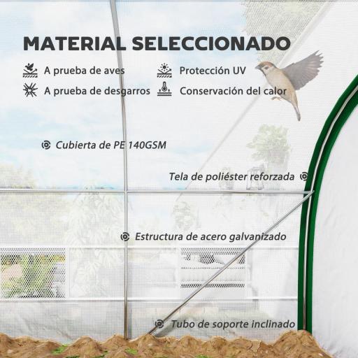 Invernadero de Túnel 6x3x2 m con Puerta Enrollable 8 Ventanas de Malla y Estructura de Acero Galvanizado Blanco [3]