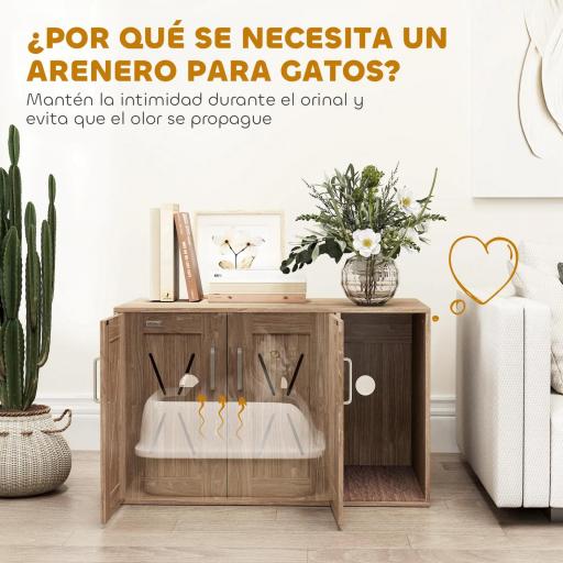 Mueble Arenero para Gatos 3 en 1 con Puertas Estera para Rascar y Compartimento 80x48x50,5 cm Marrón [2]