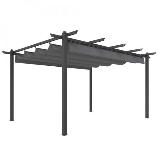 Pérgola de Jardín 4x3 m con Techo Retráctil Estructura de Aluminio UPF30+ Orificios de Drenaje Pabellón Exterior Gris [9]