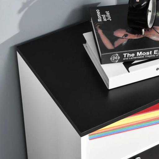 Mueble Auxiliar de Oficina Mueble Archivador con Ruedas Estantes y Cajones Armario Multiusos con Gran Almacenaje 100x35x65 cm Negro y Blanco [8]