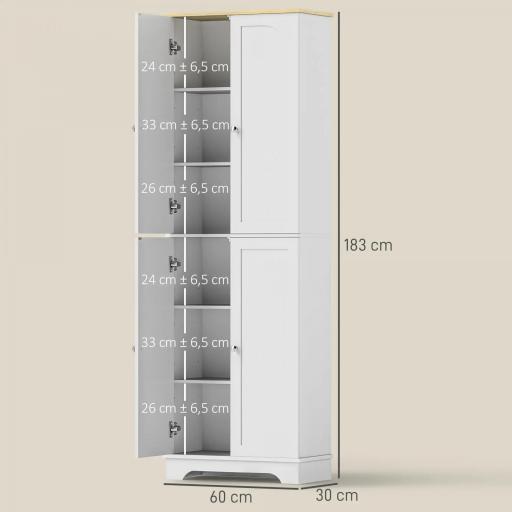 Alacena de Cocina Mueble Auxiliar de Cocina con 4 Puertas y Estantes Ajustables para Comedor Salón 60x30x183 cm Blanco [1]