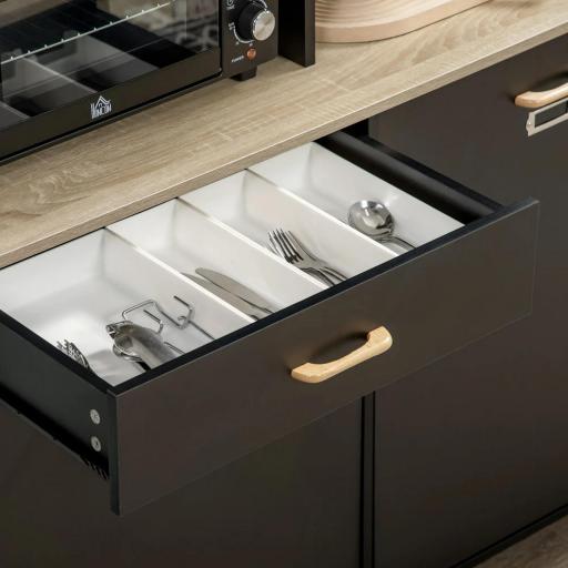 Alacena de Cocina con Cajón Armarios y Estantes Mueble Auxiliar para Microondas Estilo Moderno 119x41x180cm Negro [7]