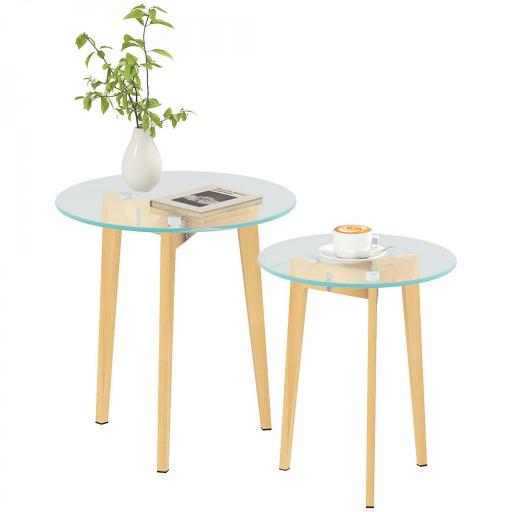 Set de 2 Mesas Auxiliares Modernas de Ø50x45 cm y Ø40x40 cm con Encimera de Vidrio Templado y Estructura de Acero [8]
