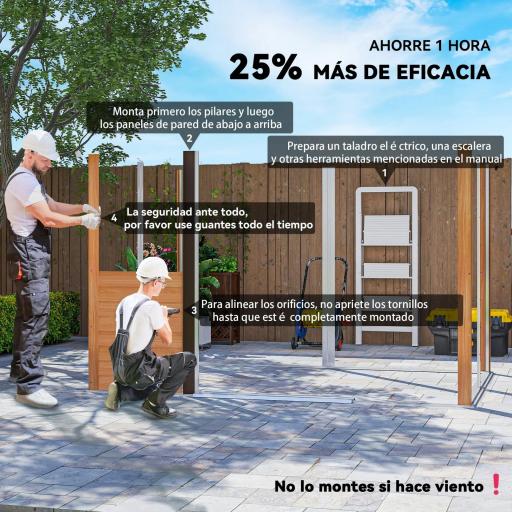 Caseta de Jardín Exterior 4,84m² 278x195x215cm con 2 Puertas y 4 Ventanas para Almacenamiento de Herramientas Natural [2]