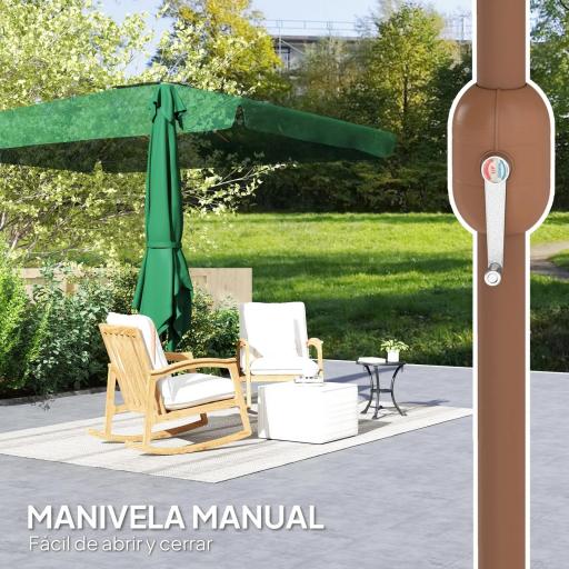 Sombrilla de Terraza Exterior 300x200x245 cm con Ángulo Ajustable Mástil de Aluminio Manivela y Protección UV 50+ Verde [6]