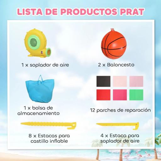 Castillo Hinchable para Niños con Soplador Tobogán Cama Elástica Piscina de Pelotas Canasta de Baloncesto 255x230x196cm [6]