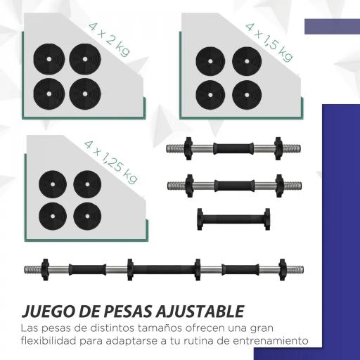 Kit de Mancuernas 20kg 2 en 1 con Barra de Pesas Mango Antideslizante para Entrenamiento de Fuerza Negro Verde [4]