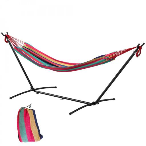 Hamaca con Soporte 310x117cm para Camping con Altura Ajustable y Bolsa de Transporte Carga 120 kg Rayas Naranja y Rojo [9]