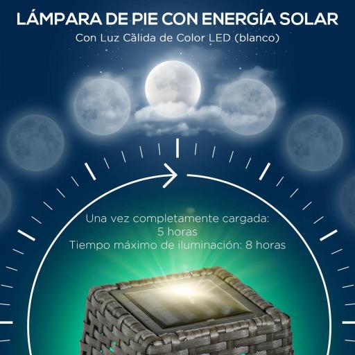 Lámpara Solar de Jardín de Ratán Sintético con Luces LED Encendido/Apagado Automático 21x21x78 cm Gris [3]