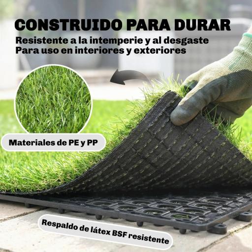 Césped Sintético de 22 Piezas Alfombra Césped Artificial 30x30 cm con Altura de Hierba 25 mm Drenaje Automático Verde [5]