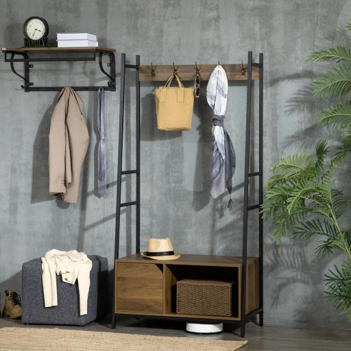 Perchero con Zapatero y Banco Mueble Recibidor con 5 Ganchos para Pasillo Entrada 84x40x169 cm Marrón Rústico