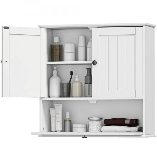 Armario de Baño de Pared Rústico con Estante Ajustable Doble Puerta y Puerta Abatible 60x19,5x60 cm Blanco [9]