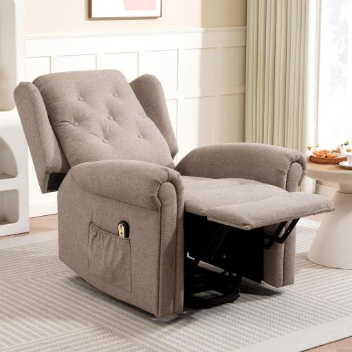 Sillón Relax Reclinable Eléctrico Levanta Personas con Respaldo Alto Capitoné Control Remoto Marrón Claro [6]