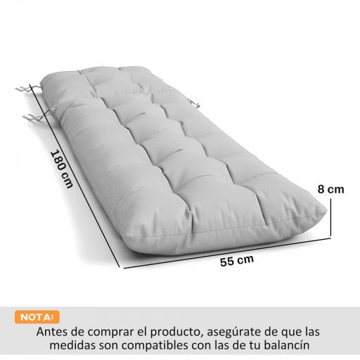 Juego de 2 Cojines para Tumbonas 180x55 cm Cojines para Sillas de Jardín Gruesas UPF30+ con 4 Cintas Gris Claro [1]