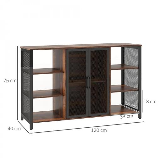 Aparador de Cocina con 6 Estantes Abiertos Porta Copas y Estante Ajustable para Bar Comedor 120x40x76 cm Marrón Rústico [1]