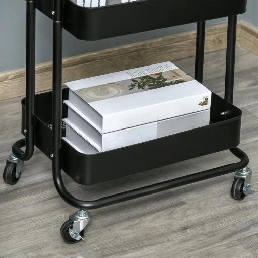 Carrito Auxiliar con Ruedas Carro de Almacenaje de 3 Niveles para Baño Cocina Dormitorio Oficina 46x34,5x76,5 cm Negro [2]