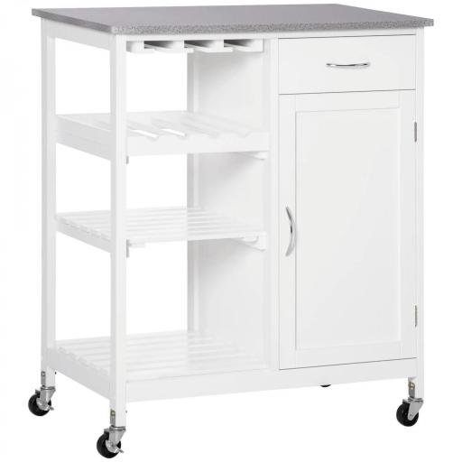 Carro de Cocina con Ruedas Carrito de Servicio con 1 Cajón Estantes Extraíbles y Botellero 76x48x88 cm Blanco [8]