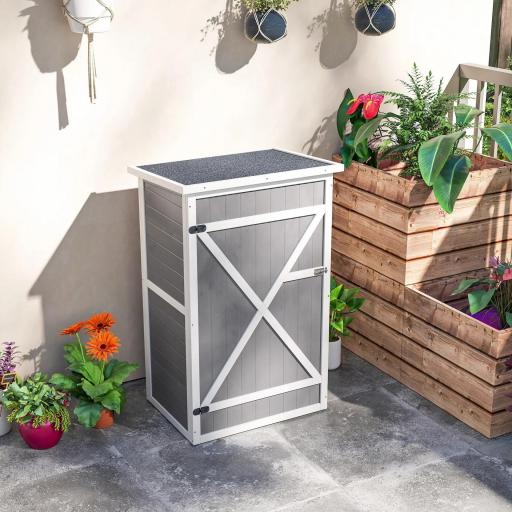 Armario de Jardín de Madera para Exterior para Herramientas con 2 Estantes y Techo Asfáltico 75x56x115 cm Gris [5]